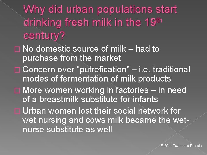 Why did urban populations start drinking fresh milk in the 19 th century? �