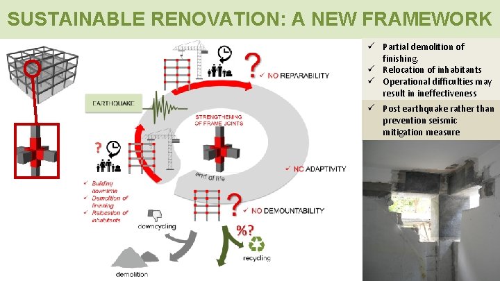 SUSTAINABLE RENOVATION: A NEW FRAMEWORK ü Partial demolition of finishing, ü Relocation of inhabitants
