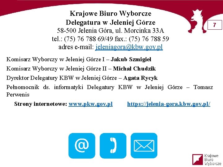 Krajowe Biuro Wyborcze Delegatura w Jeleniej Górze 58 -500 Jelenia Góra, ul. Morcinka 33