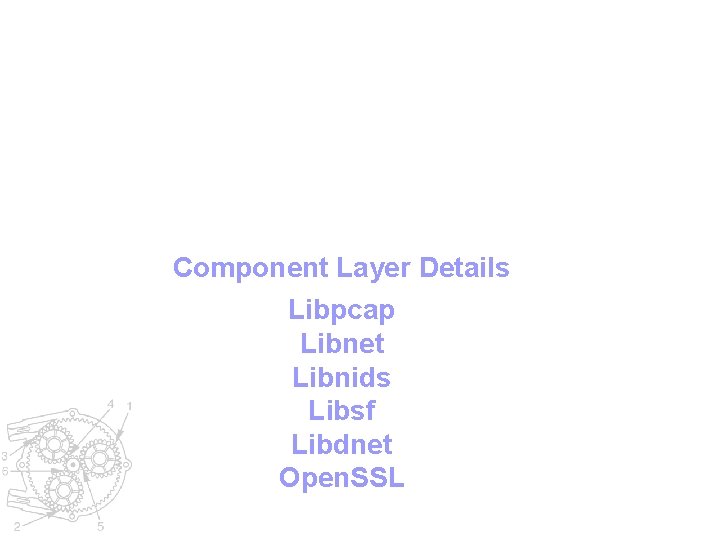 Component Layer Details Libpcap Libnet Libnids Libsf Libdnet Open. SSL 