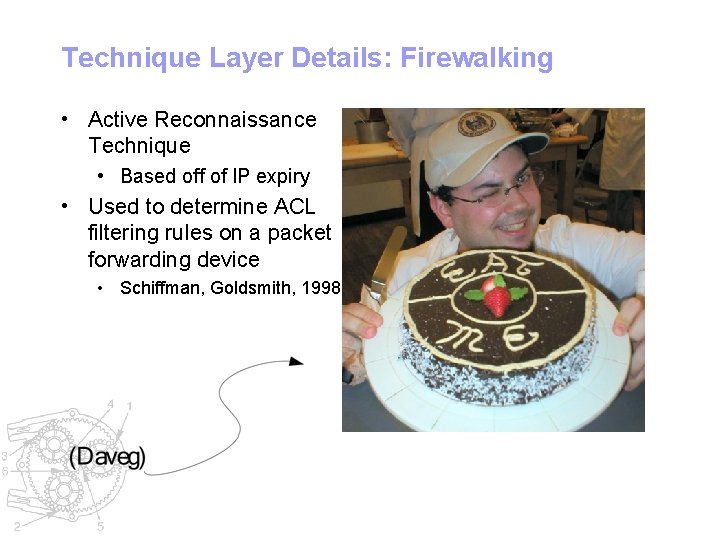 Technique Layer Details: Firewalking • Active Reconnaissance Technique • Based off of IP expiry