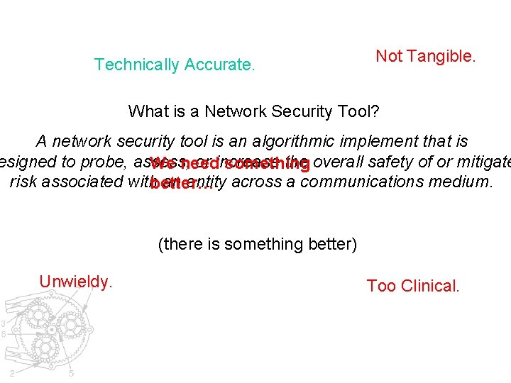 Technically Accurate. Not Tangible. What is a Network Security Tool? A network security tool