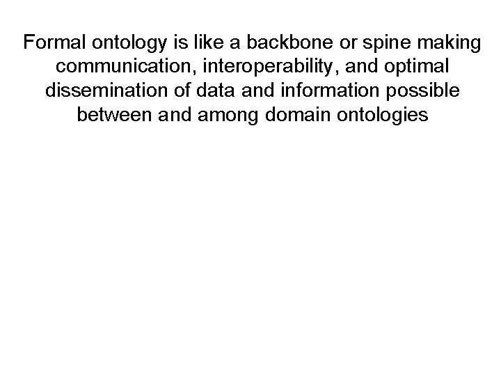 Formal ontology is like a backbone or spine making communication, interoperability, and optimal dissemination