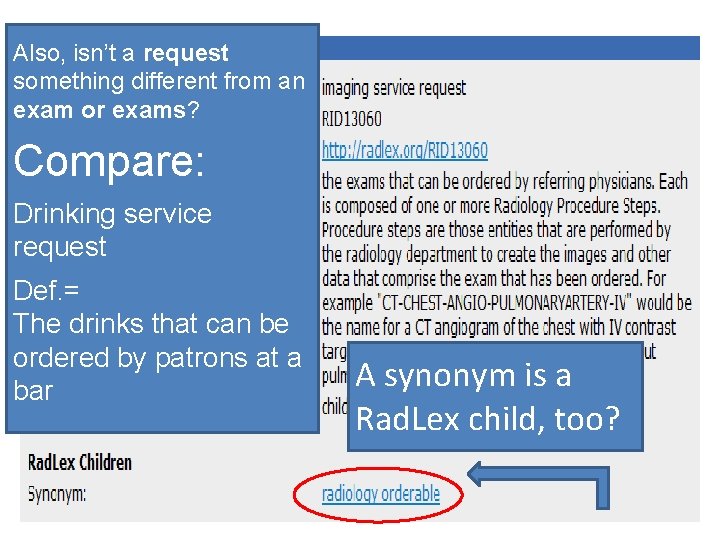 Also, isn’t a request something different from an exam or exams? Compare: Drinking service