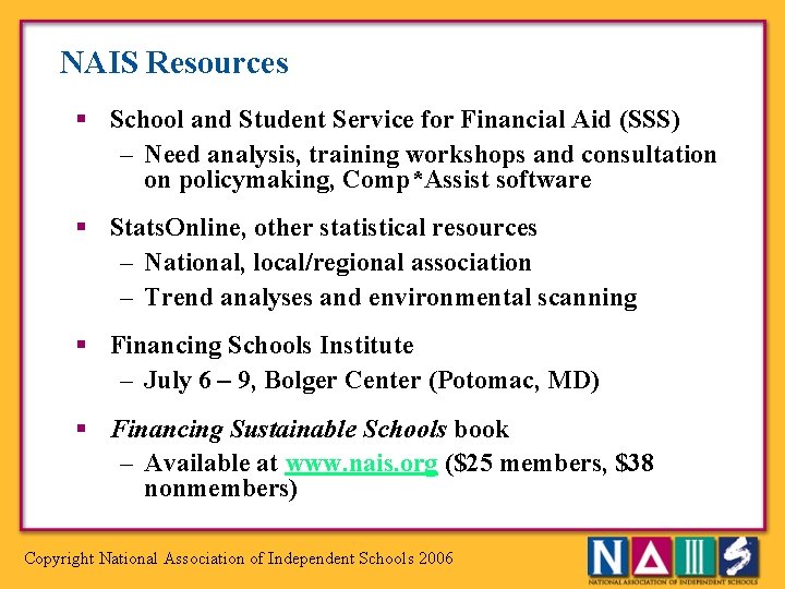NAIS Resources § School and Student Service for Financial Aid (SSS) – Need analysis,