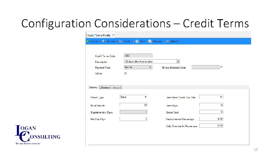 Configuration Considerations – Credit Terms 17 
