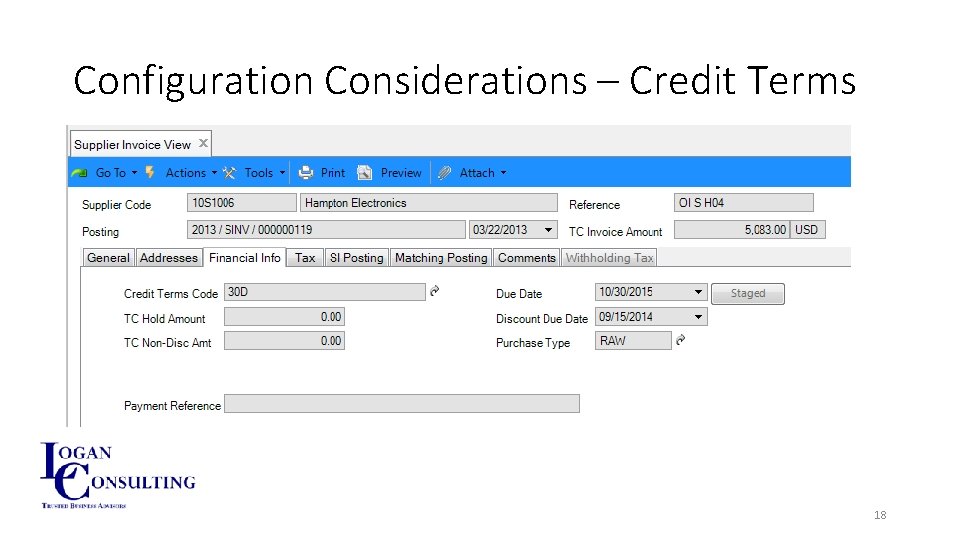 Configuration Considerations – Credit Terms 18 