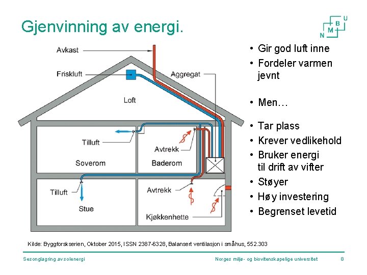 Gjenvinning av energi. • Gir god luft inne • Fordeler varmen jevnt • Men…