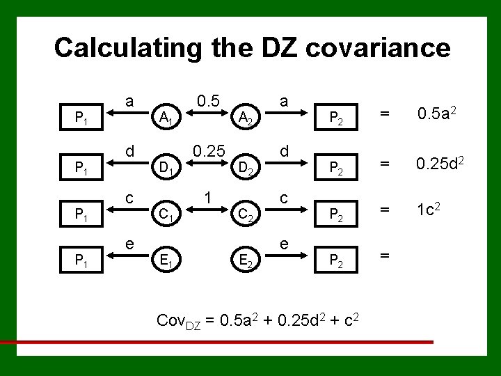 Calculating the DZ covariance P 1 P 1 a d c e A 1
