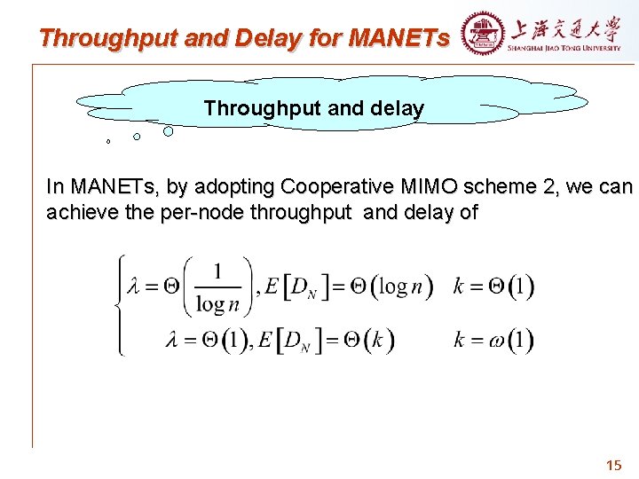 Throughput and Delay for MANETs Throughput and delay In MANETs, by adopting Cooperative MIMO