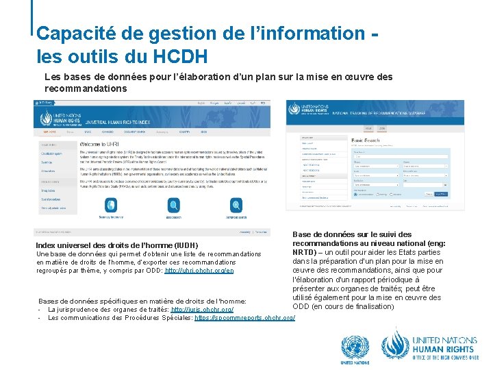 Capacité de gestion de l’information les outils du HCDH Les bases de données pour