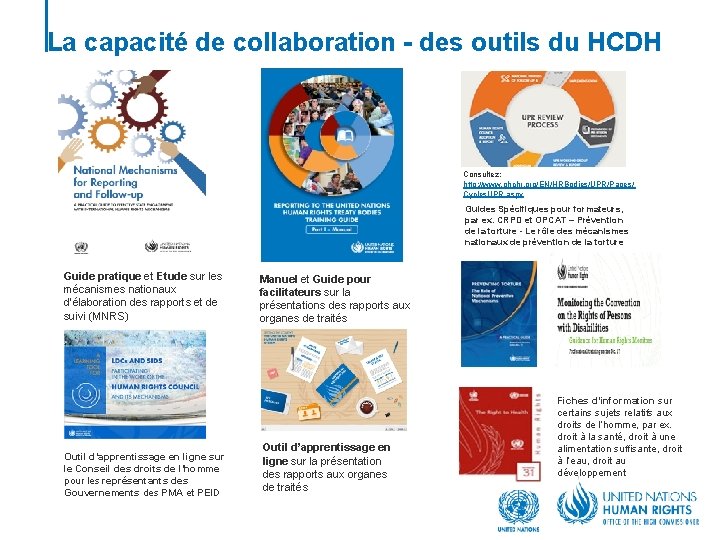 La capacité de collaboration - des outils du HCDH Consultez: http: //www. ohchr. org/EN/HRBodies/UPR/Pages/