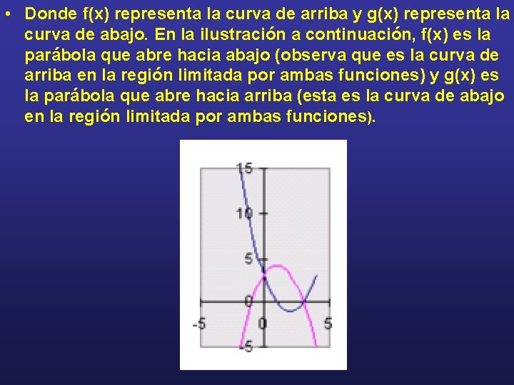  • Donde f(x) representa la curva de arriba y g(x) representa la curva