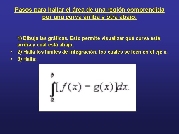 Pasos para hallar el área de una región comprendida por una curva arriba y