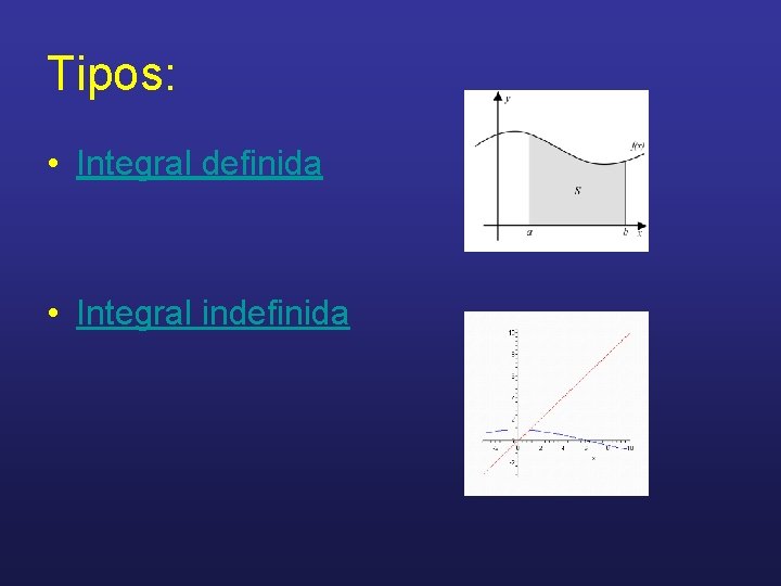 Tipos: • Integral definida • Integral indefinida 