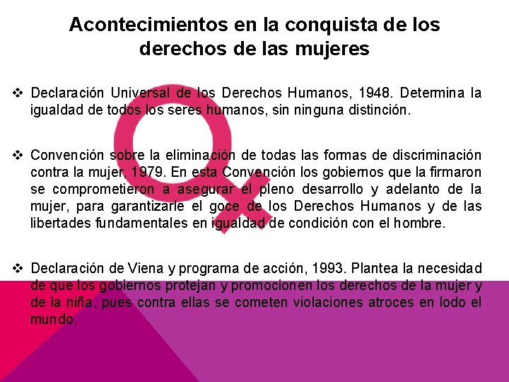 Acontecimientos en la conquista de los derechos de las mujeres v Declaración Universal de