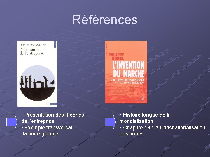 Références • Présentation des théories de l’entreprise • Exemple transversal : la firme globale