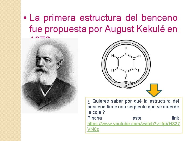  • La primera estructura del benceno fue propuesta por August Kekulé en 1872.