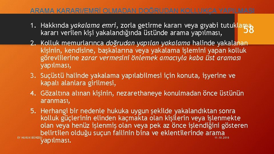 ARAMA KARARI/EMRİ OLMADAN DOĞRUDAN KOLLUKÇA YAPILMASI 1. Hakkında yakalama emri, zorla getirme kararı veya