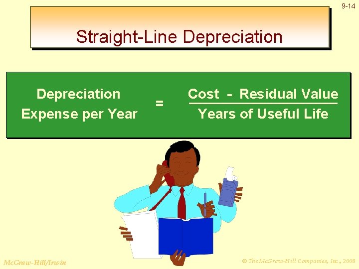 9 -14 Straight-Line Depreciation Expense per Year Mc. Graw-Hill/Irwin = Cost - Residual Value