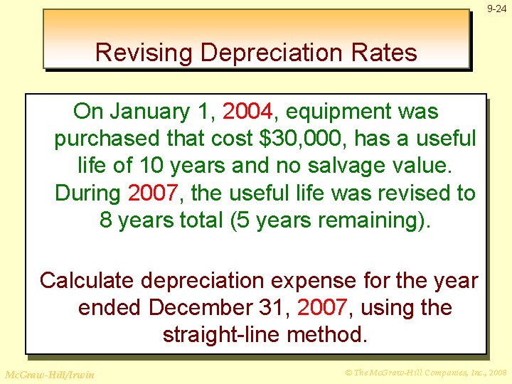 9 -24 Revising Depreciation Rates On January 1, 2004, equipment was purchased that cost