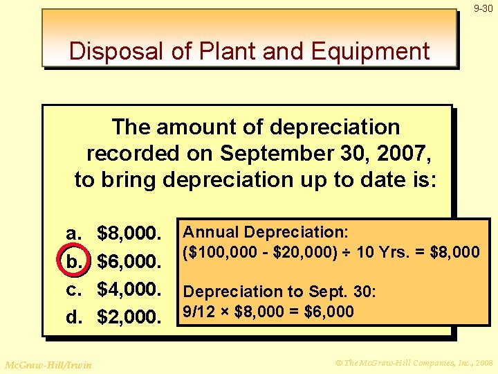 9 -30 Disposal of Plant and Equipment The amount of depreciation recorded on September