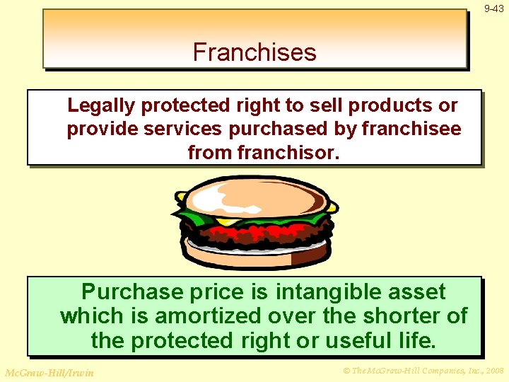 9 -43 Franchises Legally protected right to sell products or provide services purchased by