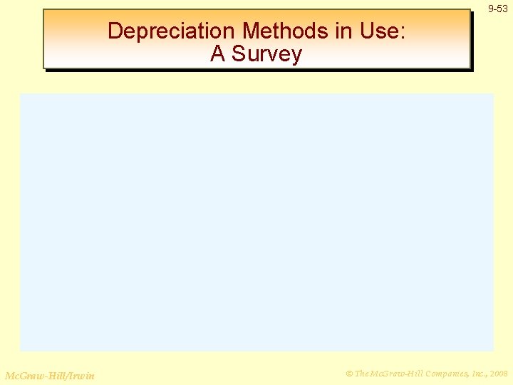 9 -53 Depreciation Methods in Use: A Survey Mc. Graw-Hill/Irwin © The Mc. Graw-Hill