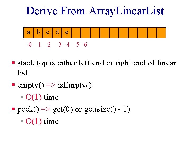 Derive From Array. Linear. List a b c 0 1 2 d e 3