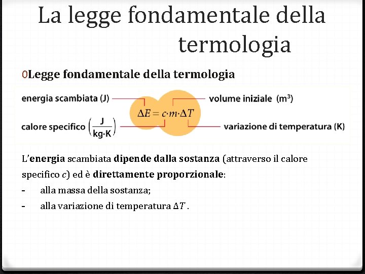 La legge fondamentale della termologia 0 Legge fondamentale della termologia L’energia scambiata dipende dalla