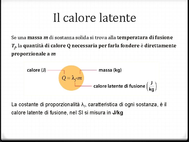 Il calore latente Se una massa m di sostanza solida si trova alla temperatura