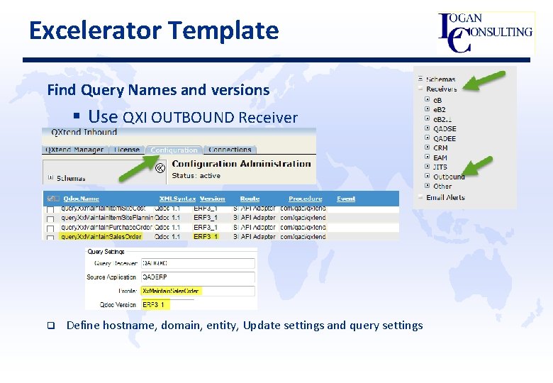 Excelerator Template Find Query Names and versions § Use QXI OUTBOUND Receiver q Define