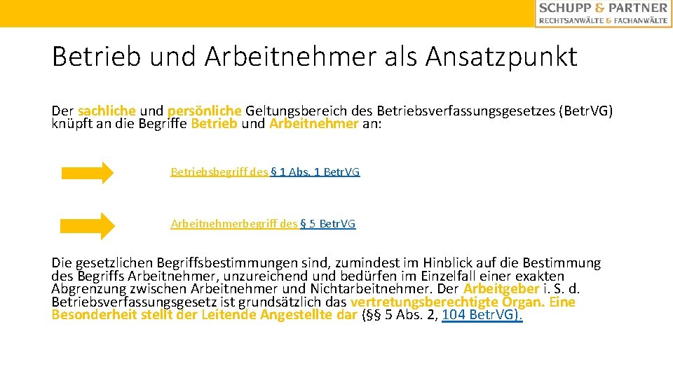 Betrieb und Arbeitnehmer als Ansatzpunkt Der sachliche und persönliche Geltungsbereich des Betriebsverfassungsgesetzes (Betr. VG)