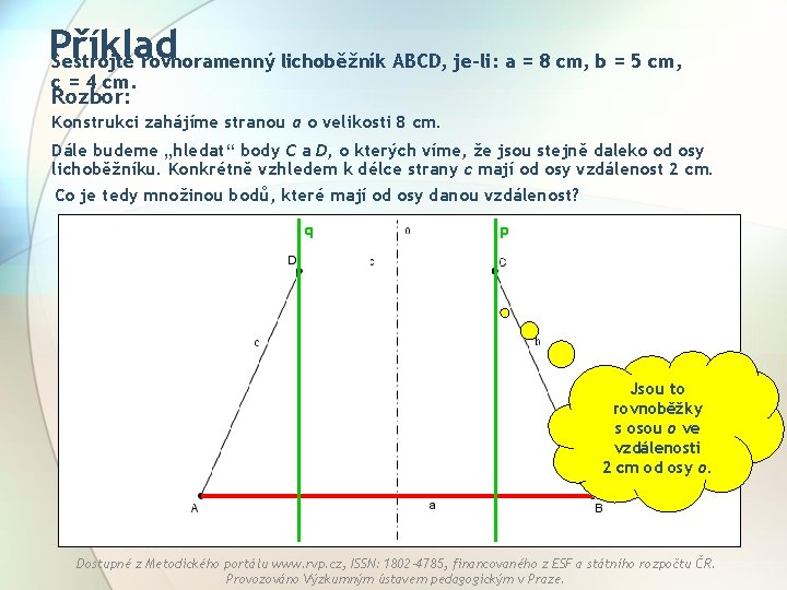 Příklad Sestrojte rovnoramenný lichoběžník ABCD, je-li: a = 8 cm, b = 5 cm,