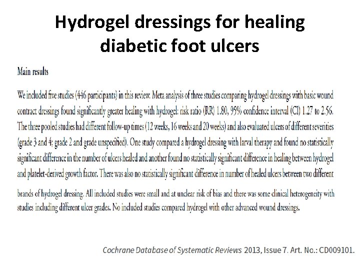 Hydrogel dressings for healing diabetic foot ulcers 