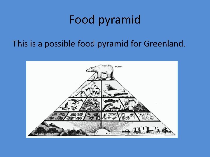 Food pyramid This is a possible food pyramid for Greenland. 