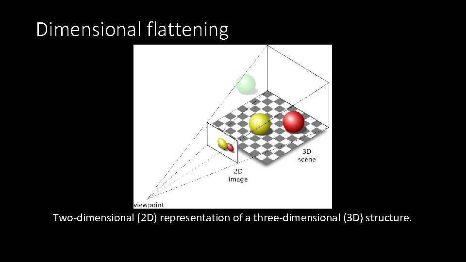 Dimensional flattening Two‐dimensional (2 D) representation of a three‐dimensional (3 D) structure. 