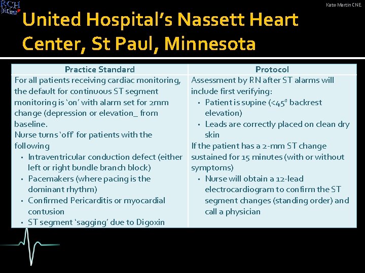 United Hospital’s Nassett Heart Center, St Paul, Minnesota Practice Standard For all patients receiving
