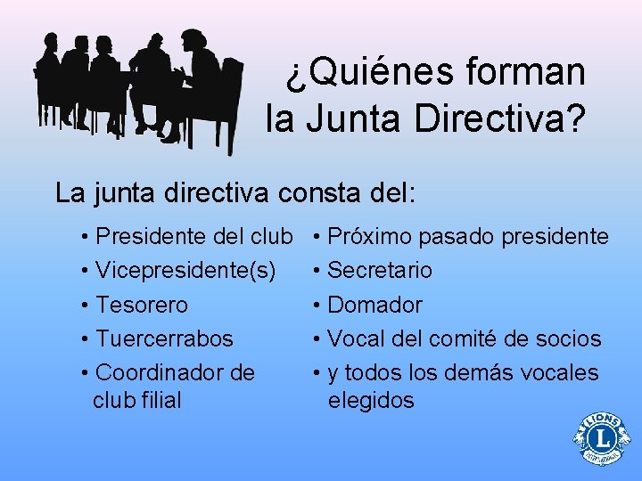 ¿Quiénes forman la Junta Directiva? La junta directiva consta del: • Presidente del club