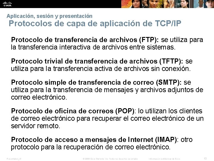 Aplicación, sesión y presentación Protocolos de capa de aplicación de TCP/IP Protocolo de transferencia