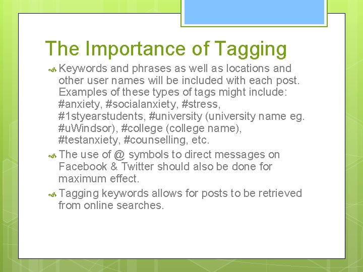 The Importance of Tagging Keywords and phrases as well as locations and other user