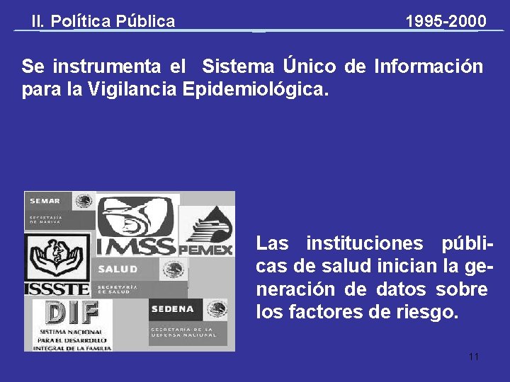 II. Política Pública 1995 -2000 Se instrumenta el Sistema Único de Información para la