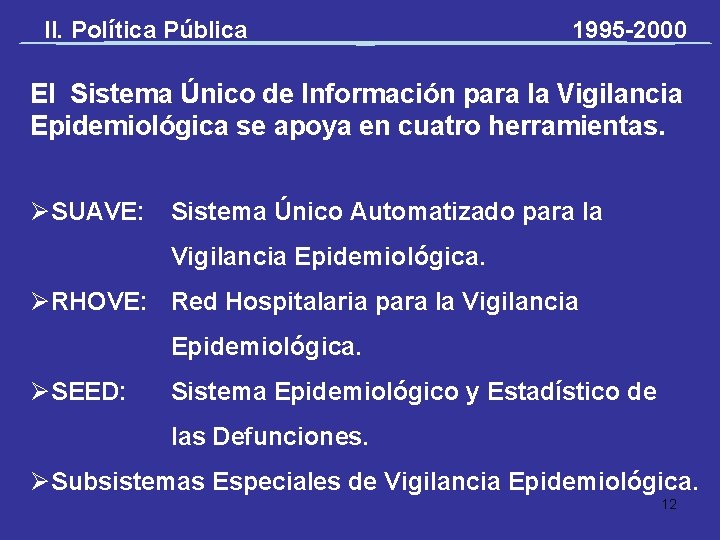 II. Política Pública 1995 -2000 El Sistema Único de Información para la Vigilancia Epidemiológica