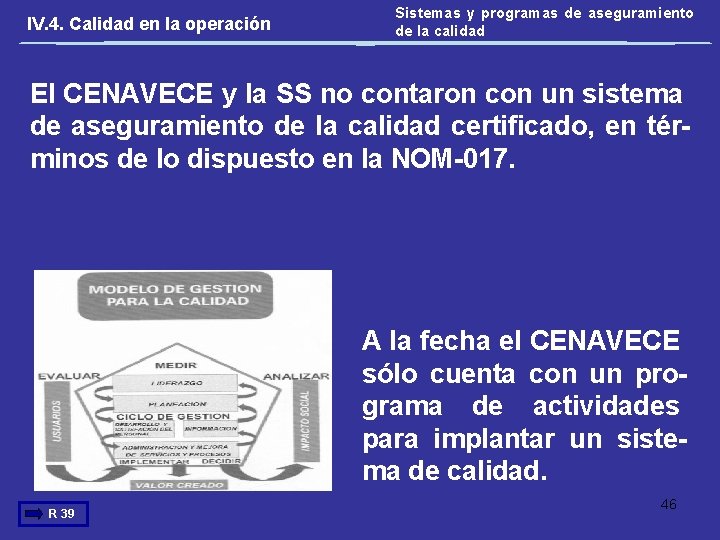 IV. 4. Calidad en la operación Sistemas y programas de aseguramiento de la calidad