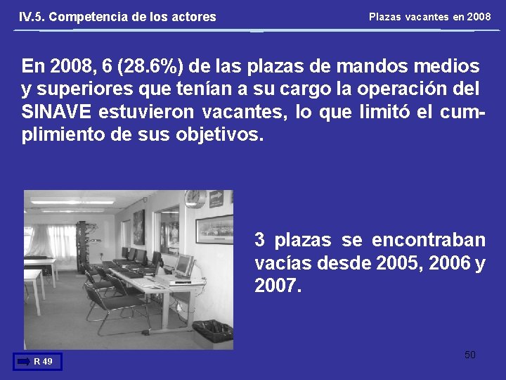 IV. 5. Competencia de los actores Plazas vacantes en 2008 En 2008, 6 (28.