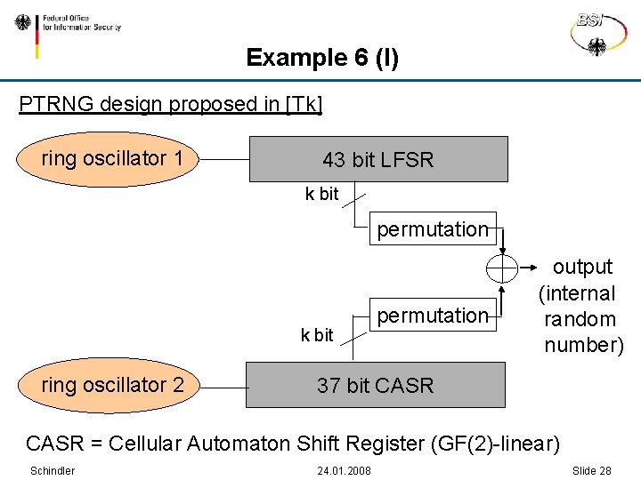 Example 6 (I) PTRNG design proposed in [Tk] ring oscillator 1 43 bit LFSR