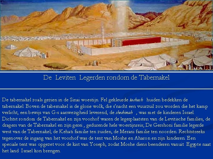 De Leviten Legerden rondom de Tabernakel De tabernakel zoals gezien in de Sinai woestijn.