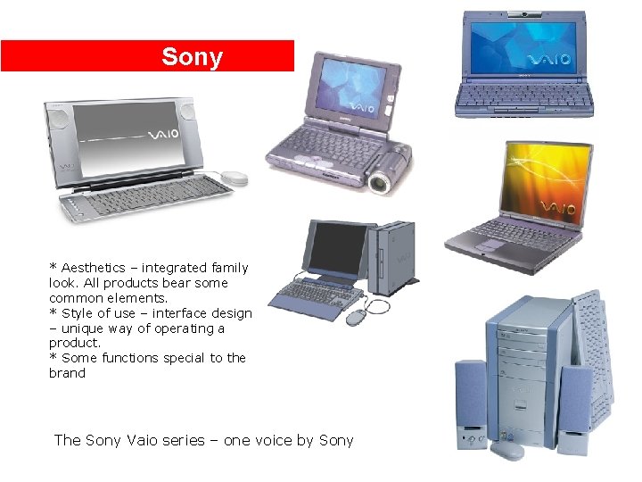 Sony * Aesthetics – integrated family look. All products bear some common elements. *