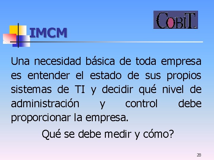 IMCM Una necesidad básica de toda empresa es entender el estado de sus propios