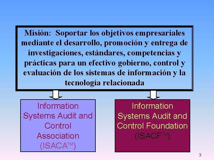 Misión: Soportar los objetivos empresariales mediante el desarrollo, promoción y entrega de investigaciones, estándares,